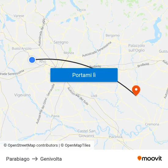 Parabiago to Genivolta map