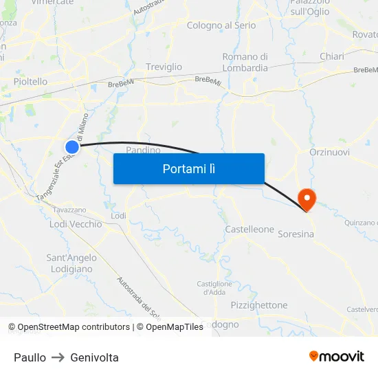 Paullo to Genivolta map