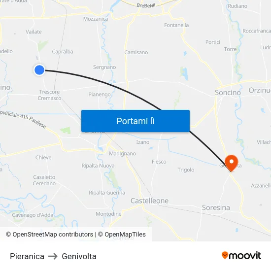 Pieranica to Genivolta map