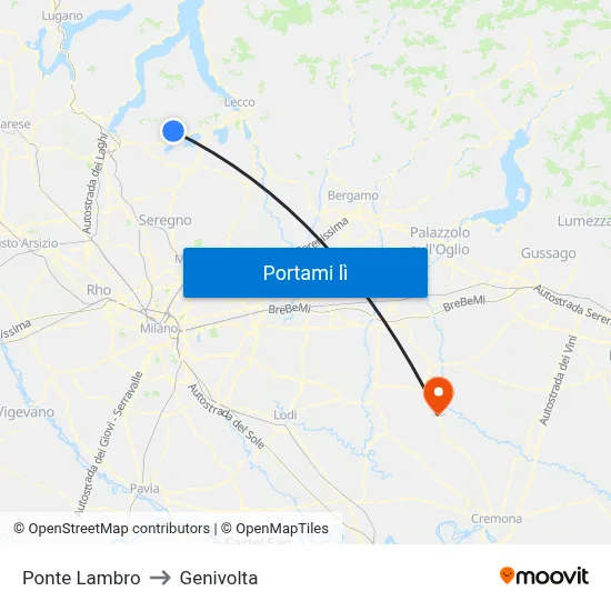 Ponte Lambro to Genivolta map