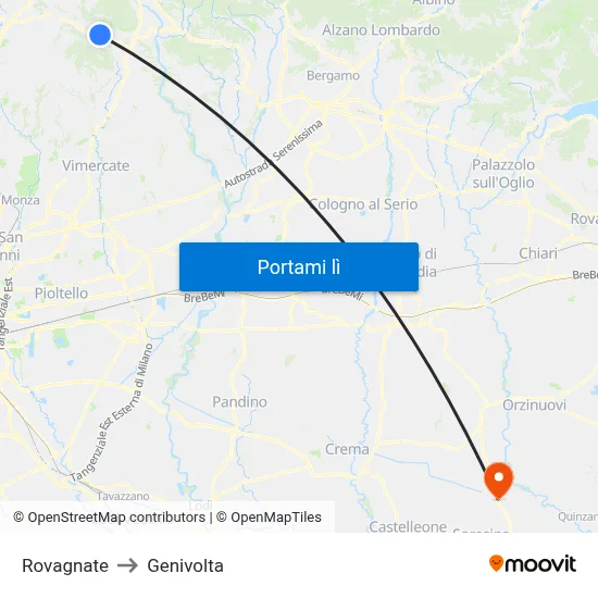 Rovagnate to Genivolta map