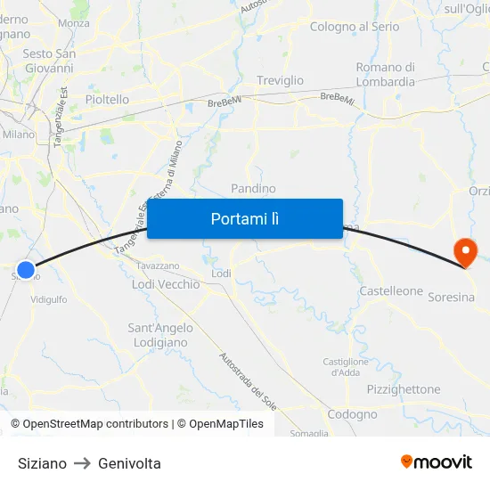 Siziano to Genivolta map