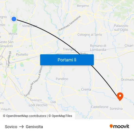 Sovico to Genivolta map