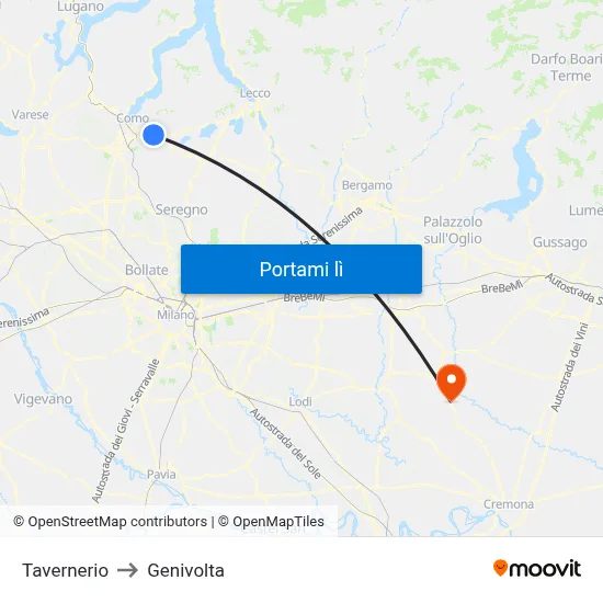 Tavernerio to Genivolta map
