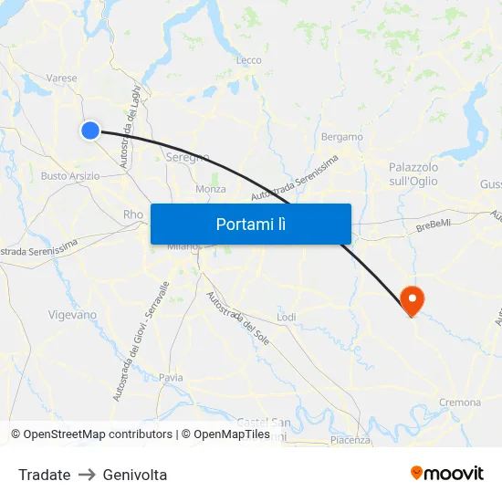 Tradate to Genivolta map
