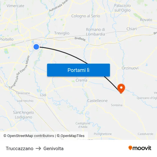 Truccazzano to Genivolta map