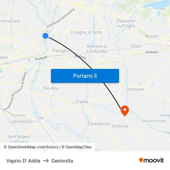 Vaprio D' Adda to Genivolta map