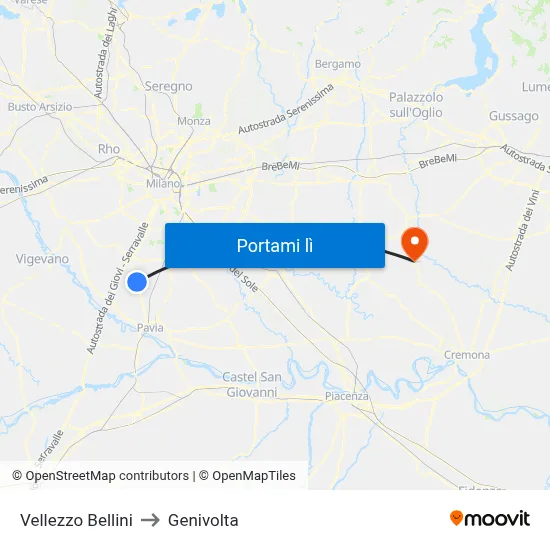 Vellezzo Bellini to Genivolta map