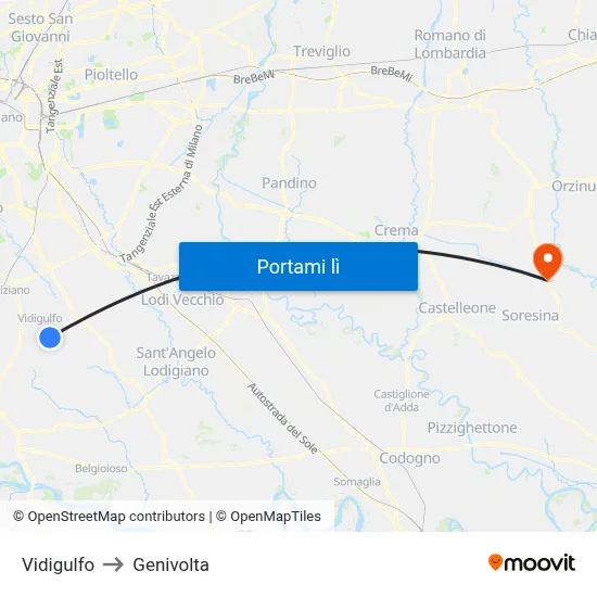 Vidigulfo to Genivolta map