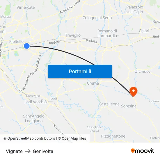 Vignate to Genivolta map