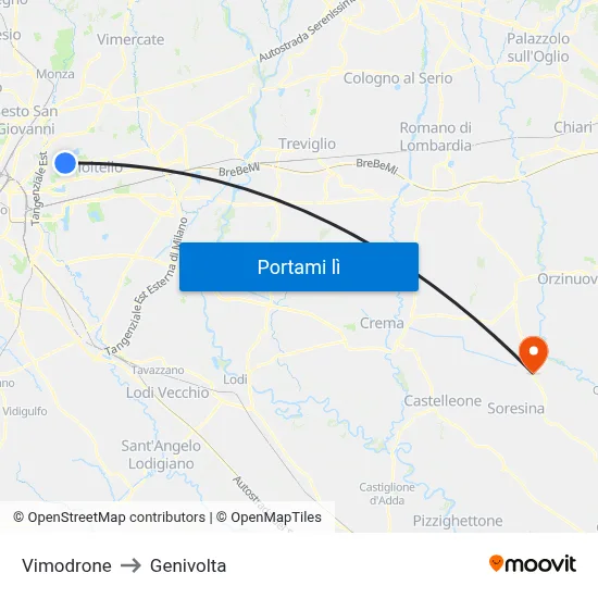 Vimodrone to Genivolta map