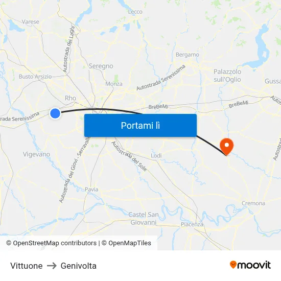 Vittuone to Genivolta map