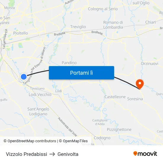 Vizzolo Predabissi to Genivolta map