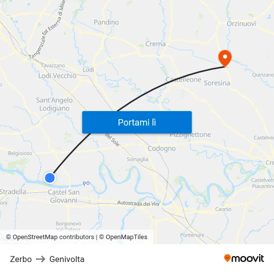 Zerbo to Genivolta map