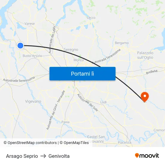 Arsago Seprio to Genivolta map
