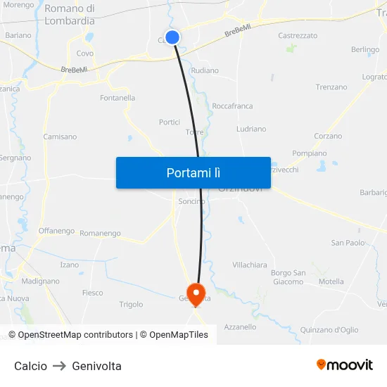 Calcio to Genivolta map