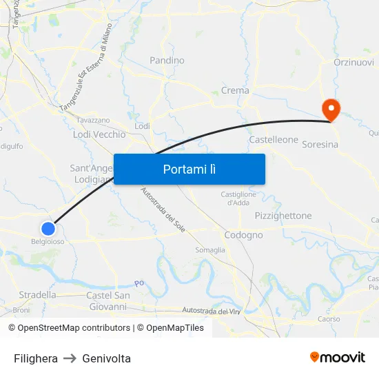 Filighera to Genivolta map