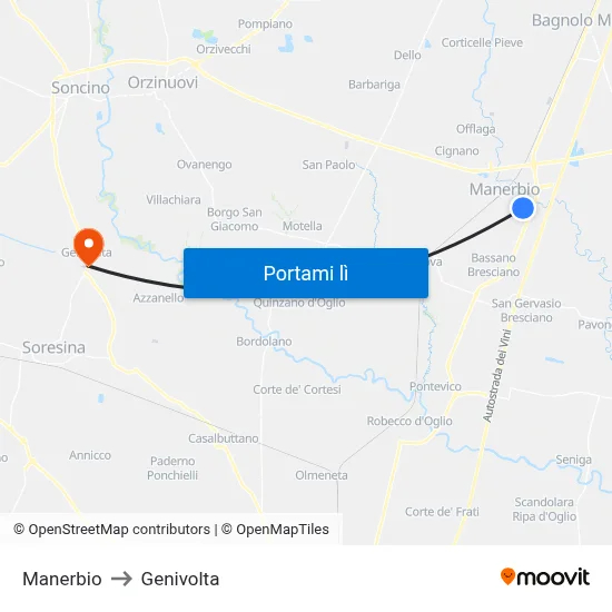 Manerbio to Genivolta map