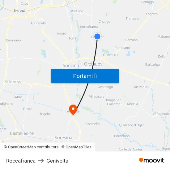 Roccafranca to Genivolta map
