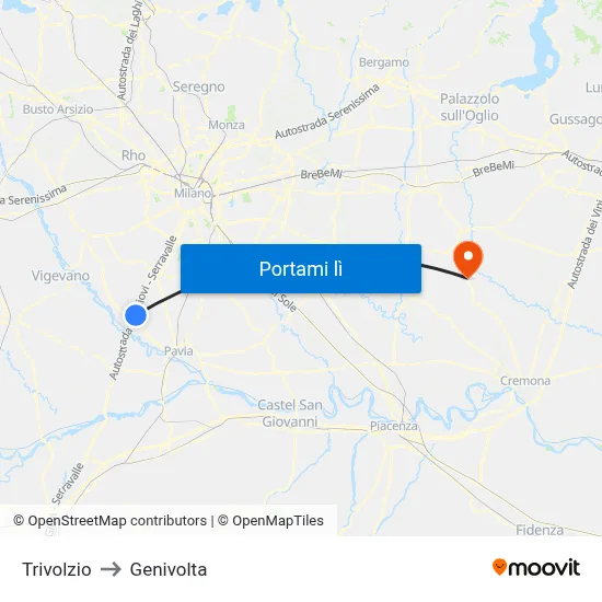Trivolzio to Genivolta map