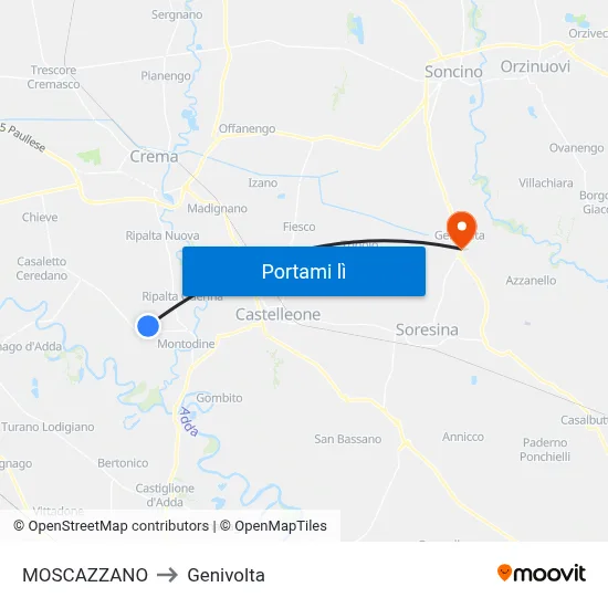 MOSCAZZANO to Genivolta map