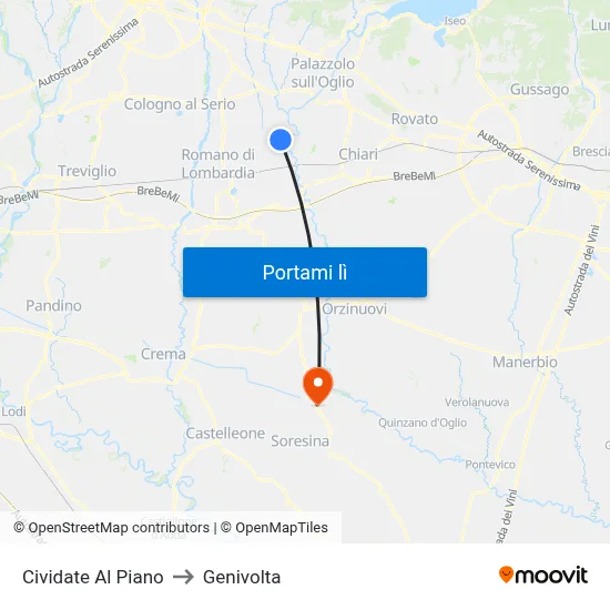 Cividate Al Piano to Genivolta map