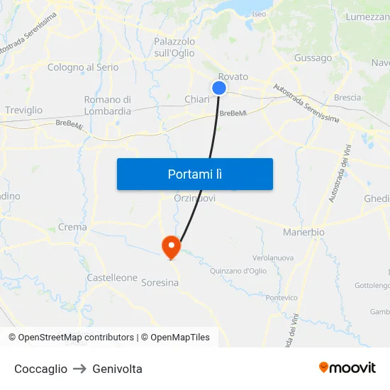 Coccaglio to Genivolta map