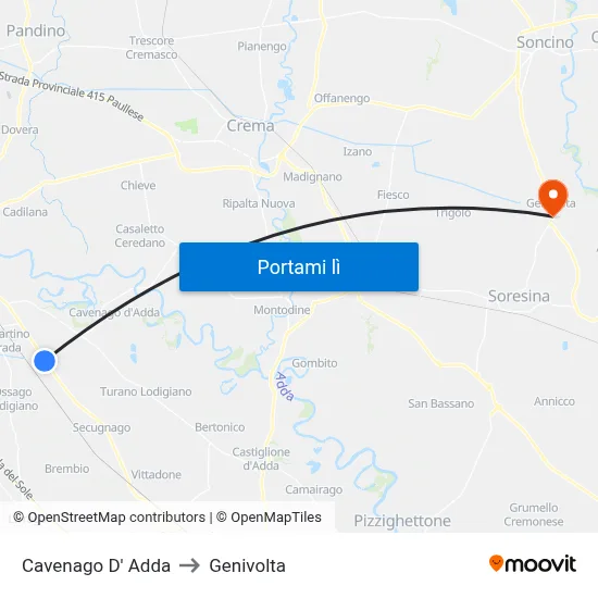 Cavenago D' Adda to Genivolta map