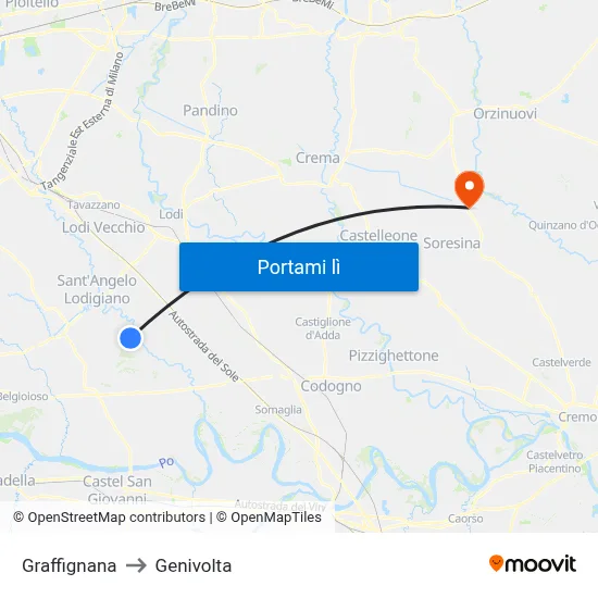 Graffignana to Genivolta map