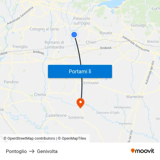 Pontoglio to Genivolta map