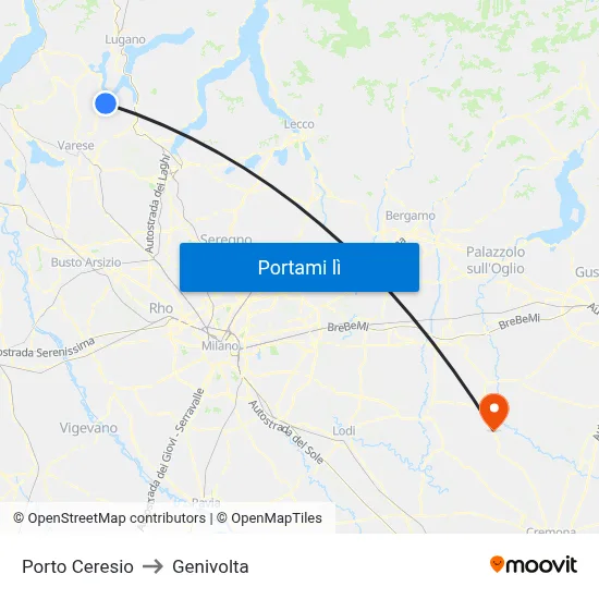 Porto Ceresio to Genivolta map
