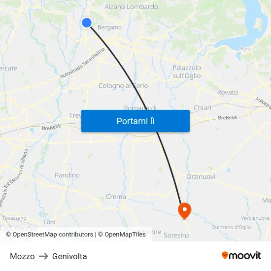 Mozzo to Genivolta map