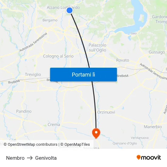 Nembro to Genivolta map