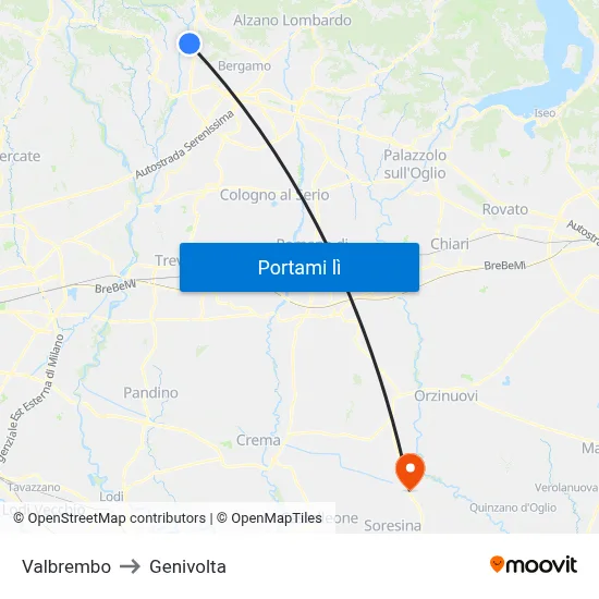 Valbrembo to Genivolta map