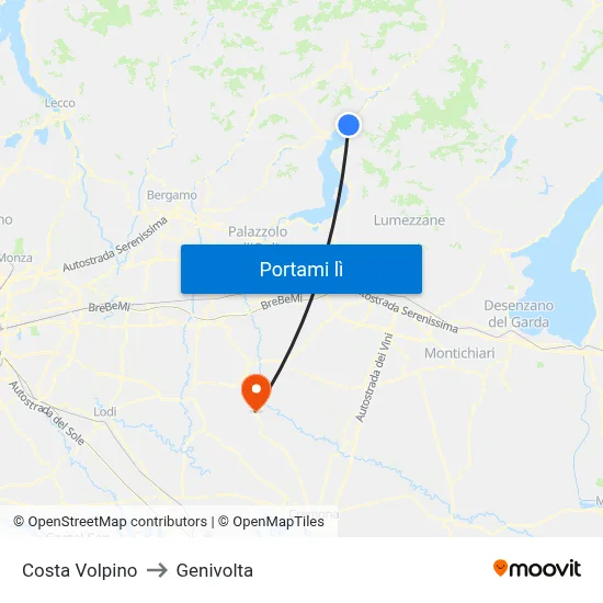 Costa Volpino to Genivolta map