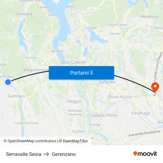Serravalle Sesia to Gerenzano map