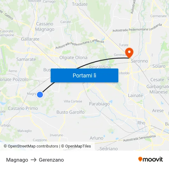 Magnago to Gerenzano map