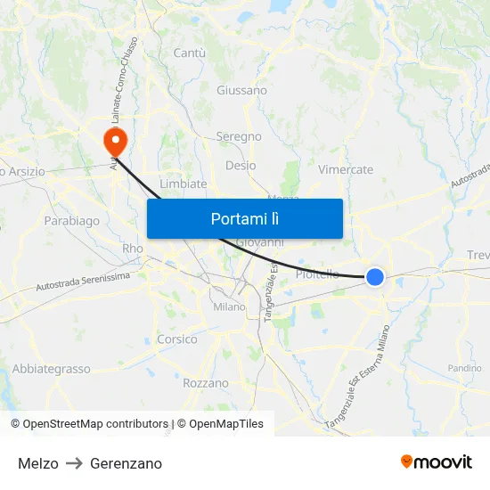 Melzo to Gerenzano map