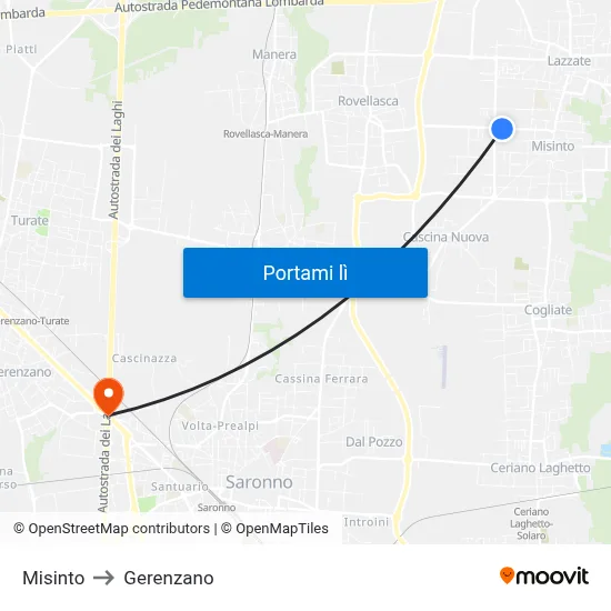 Misinto to Gerenzano map