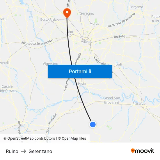 Ruino to Gerenzano map
