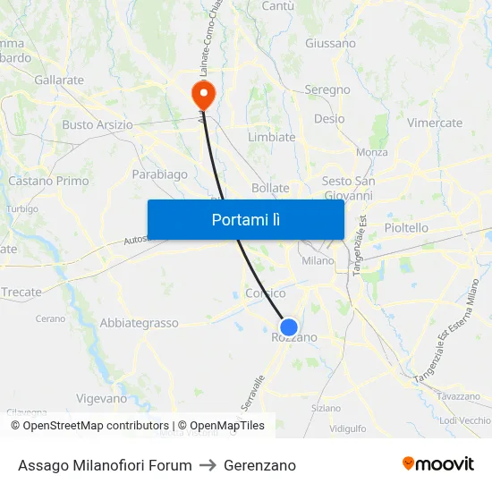 Assago Milanofiori Forum to Gerenzano map