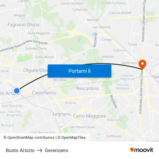 Busto Arsizio to Gerenzano map