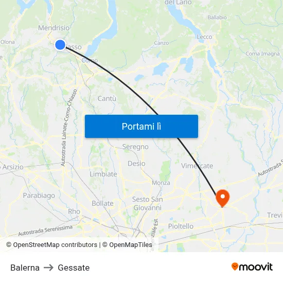 Balerna to Gessate map