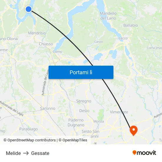 Melide to Gessate map