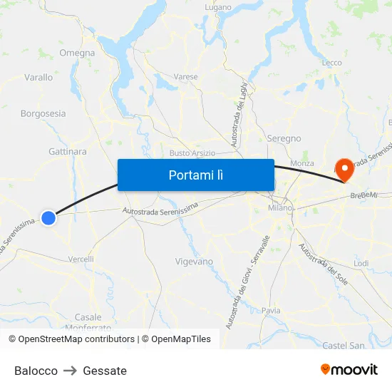 Balocco to Gessate map