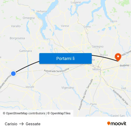 Carisio to Gessate map