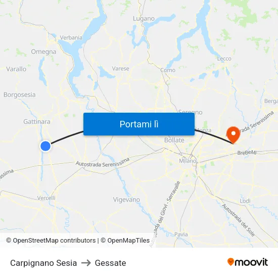 Carpignano Sesia to Gessate map