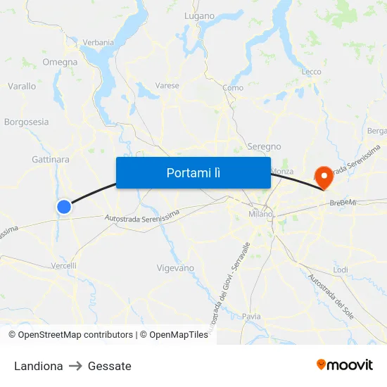 Landiona to Gessate map