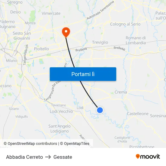 Abbadia Cerreto to Gessate map