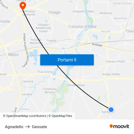 Agnadello to Gessate map